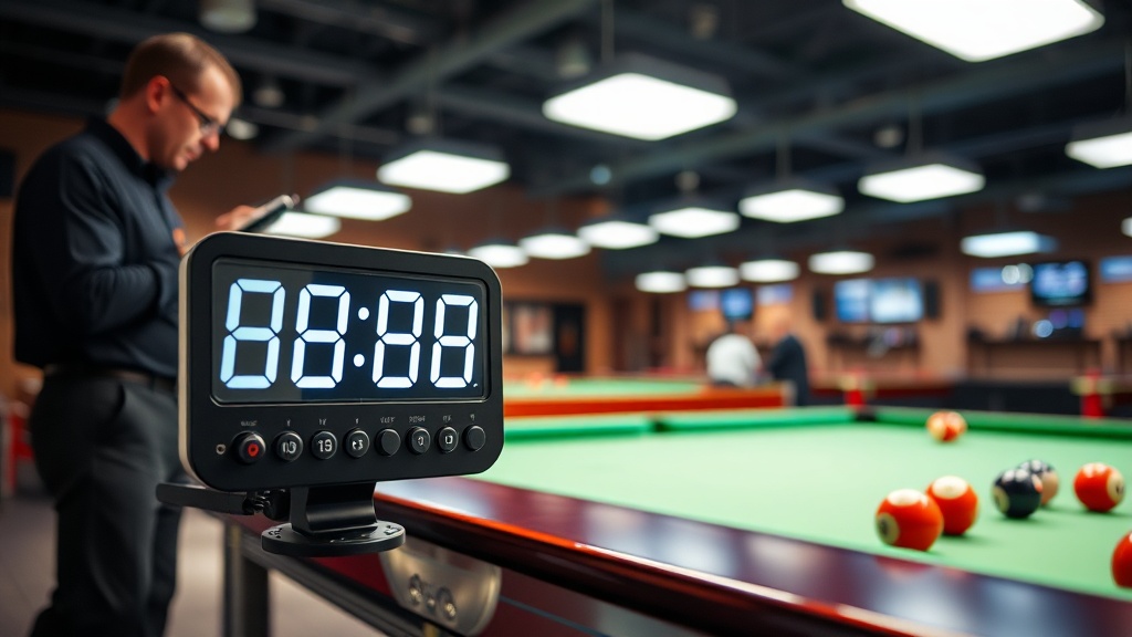 경기장에 설치된 디지털 타이머와 시간 관리를 위한 심판의 시계